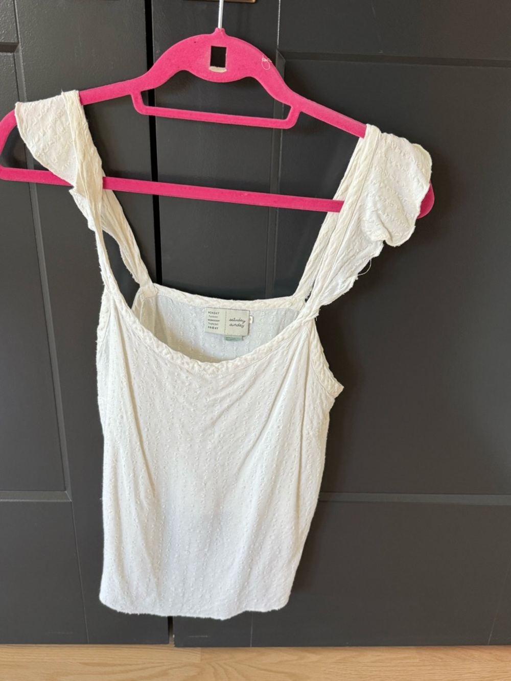 Women's White Textured Ruffle-Shoulder Tank Top